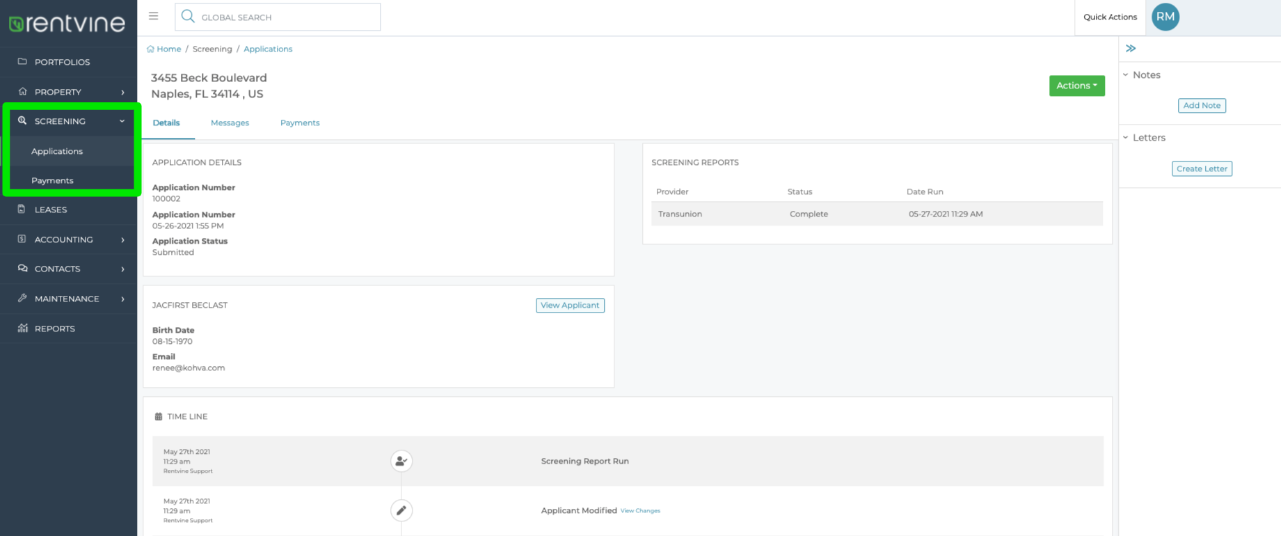 tenant applications example