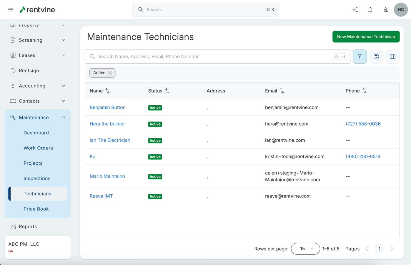 Rentvine Internal Maintenance- Internal Technicians