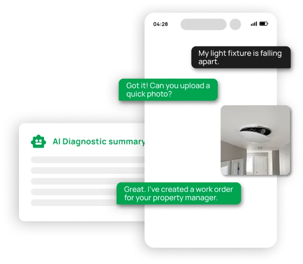 Tenant maintenance via the Rentvine app.