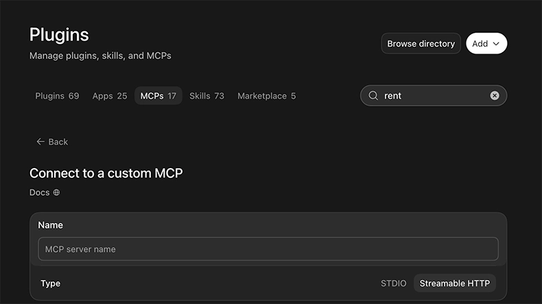 Add MCP Server pop-up in ChatGPT