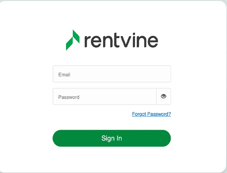 Rentvine sign-in screen during Claude connector setup