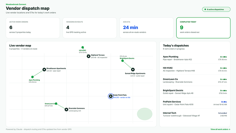 Rentvine vendor dispatch map dashboard