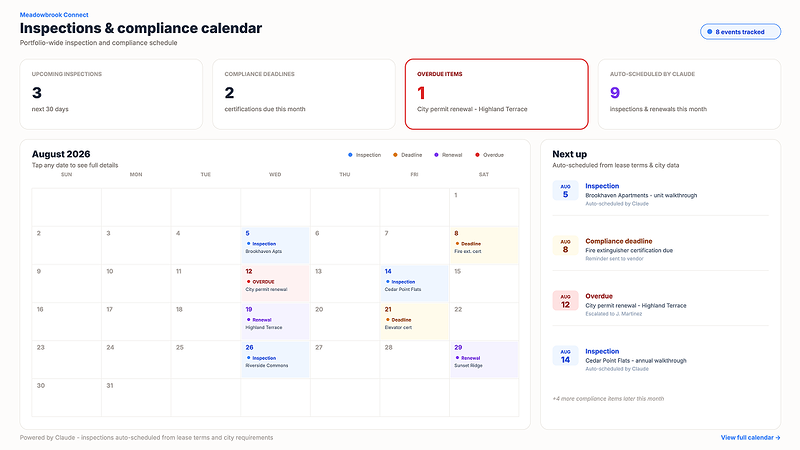 Rentvine inspections and compliance calendar dashboard